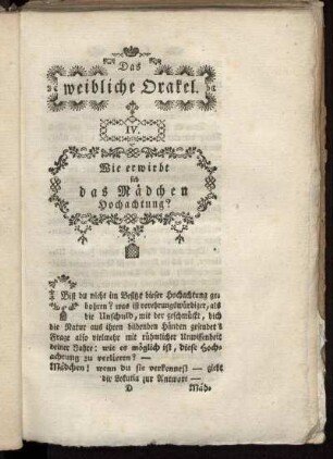 IV. Wie erwirbt sich das Mädchen Hochachtung?