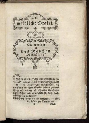 IV. Wie erwirbt sich das Mädchen Hochachtung?