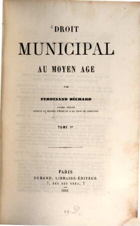 Droit municipal au moyen âge, 1