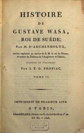 Histoire de Gustave Wasa, Roi de Suède. 2