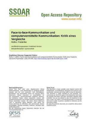 Face-to-face-Kommunikation und computervermittelte Kommunikation: Kritik eines Vergleichs