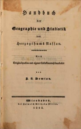 Handbuch der Geographie und Statistik des Herzogthums Nassau