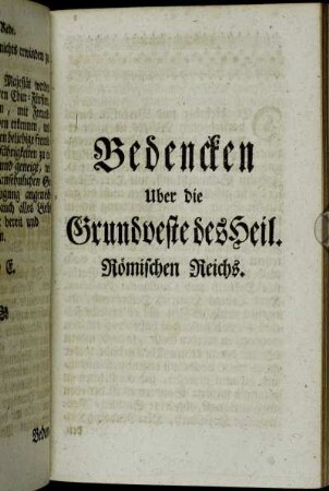 Bedencken Uber die Grundveste des Heil. Römischen Reichs