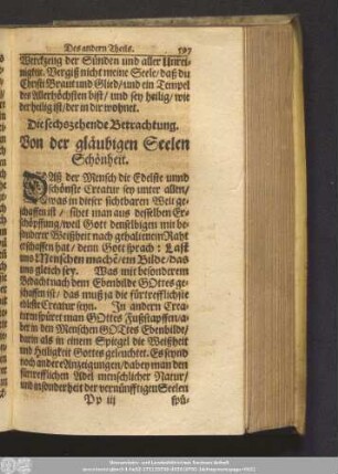Die sechszehende Betrachtung. Von der gläubigen Seelen Schönheit.