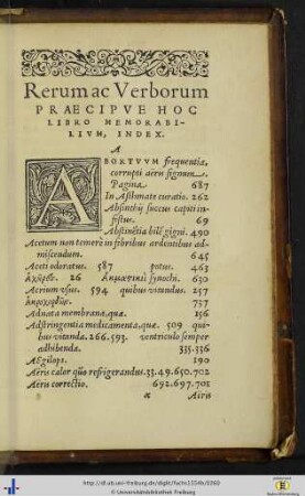 Rerum ac verborum praecipue hoc libro memorabilium, Index.