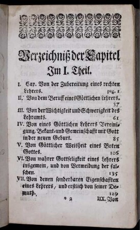 Verzeichniß der Capitel im I. Theil, im II. Theil