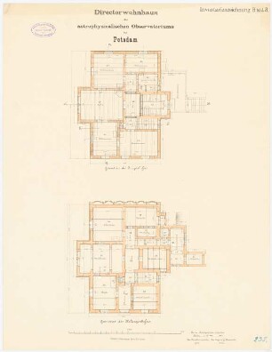 Astrophysikalisches Observatorium auf dem Telegrafenberg, Potsdam: Direktorenwohnhaus: Grundriss Keller, Erdgeschoss 1:100