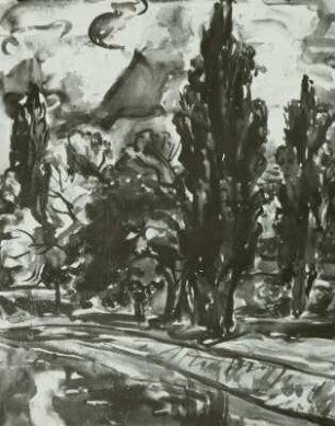 Landschaft mit Bach und Bäumen