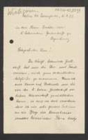 Brief von Wilhelm Wislicenus an Unbekannt