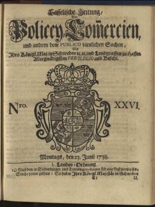 Nro. XXVI, Montags, den 23. Junii 1738