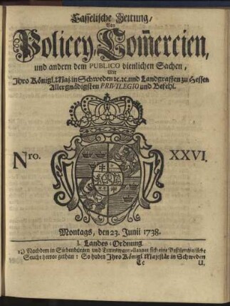 Nro. XXVI, Montags, den 23. Junii 1738