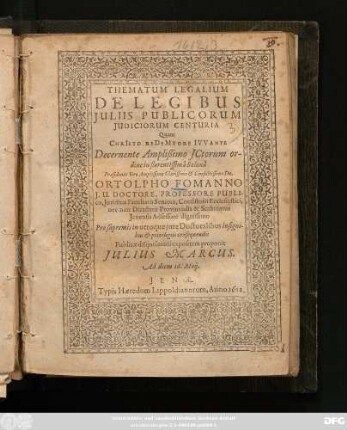 Thematum Legalium De Legibus Iuliis Publicorum Iudiciorum Centuria