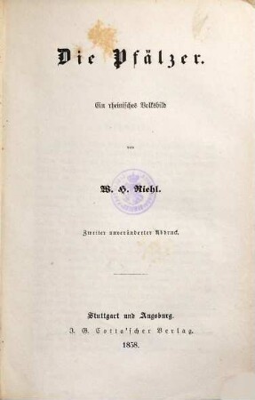Die Pfälzer : ein rheinisches Volksbild