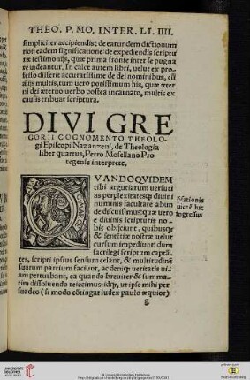 Divi Gregorii cognomento theologi episcopi Nazanzeni, de Theologia liber quartus, Petro Mosellano Protegense interprete