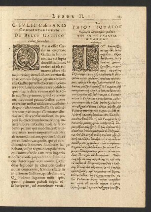 C. Iulii Caesaris Commentariorum De Bello Gallico Liber secundus.