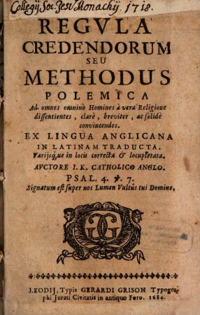 Regula credendorum, seu methodus polemica