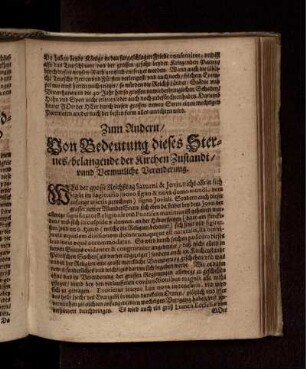 Zum Andern/ Von Bedeutung dieses Sternes/ belangende der Kirchen Zustandt/ unnd Vermutliche Verenderung