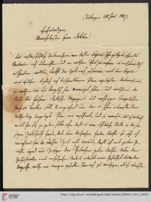 Korrespondenz Christian Friedrich Steudel / Carl Ullmann: Brief von Johann Christian Friedrich Steudel an Carl Ullmann