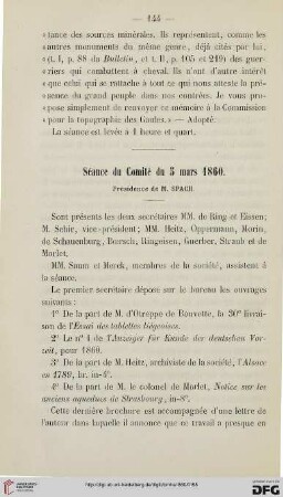 Séance du Comité du 5 mars 1860