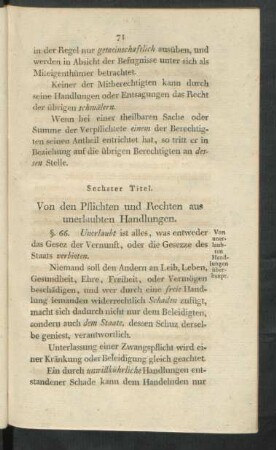 Sechster Titel. Von den Pflichten und Rechten aus unerlaubten Handlungen