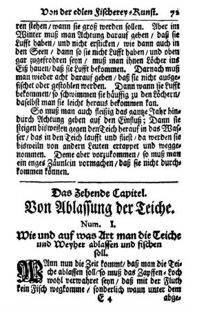 Das Zehende Capitel. Von Ablassung der Teiche.