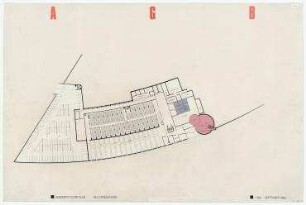 Bauwettbewerb Amerika-Gedenkbibliothek/Berliner Zentralbibliothek, AGB (nicht realisiert), 1. Preisgruppe – Grundriss Keller. Berlin-Kreuzberg, Blücherplatz 1