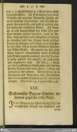 XXX. Balsamische Bezoar-Tinctur, besonders gegen die rothe Ruhr