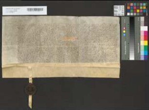 Vertrag zwischen Erzbischof Hermann von Köln und Graf Vincenz von Moers und Saarwerden wegen dessen Forderung an das Erzstift und wegen Feststellung derselben auf 11000 Gulden. Mitsiegler: Vincenz.