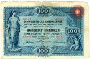 Geldschein, 100 Franken, 1.2.1907