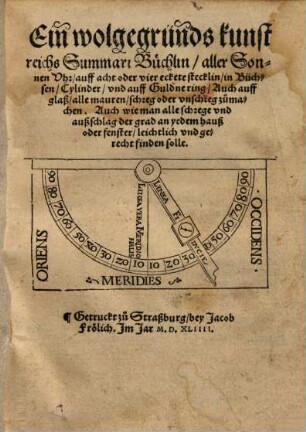 Ein wolgegründs kunstreichs Summari Büchlin, aller Sonnen-Uhr ... zu machen ...