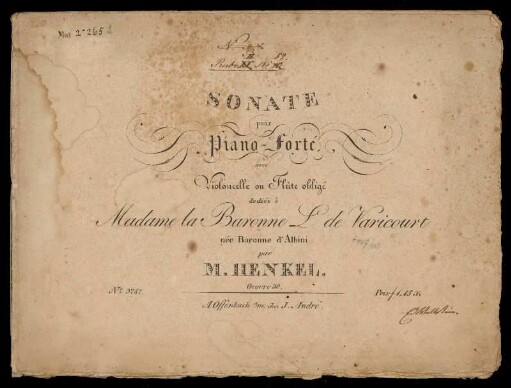 Sonate pour Piano-Forte avec Violoncelle ou Flûte obligé : Oeuvre 30