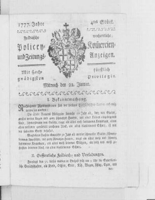 4tes Stück, Ausgabe vom 22. Januar 1777