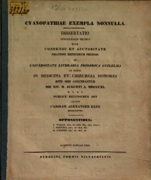 Cyanopathiae exempla nonnulla : Dissertatio inauguralis medica