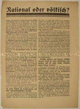 Antisemitischer programmatischer Wahlaufruf der Deutschnationalen Volkspartei zur Reichstagswahl unter Ausführung des völkischen Gedankens