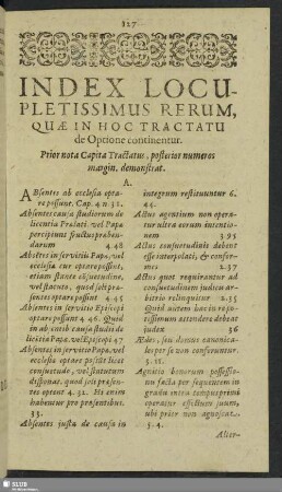 Index Locupletissimus Rerum, Quae In Hoc Tractatu de Optione continentur