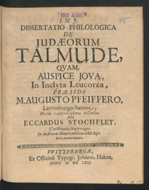 Dissertatio Philologica De Judaeorum Talmude