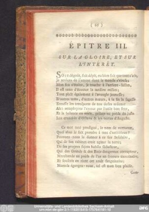 Épitre III. Sur La Gloire, Et Sur L'Intérêt.