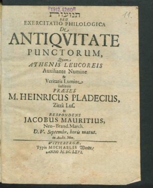 [...] Seu Exercitatio Philologica De Antiquitate Punctorum