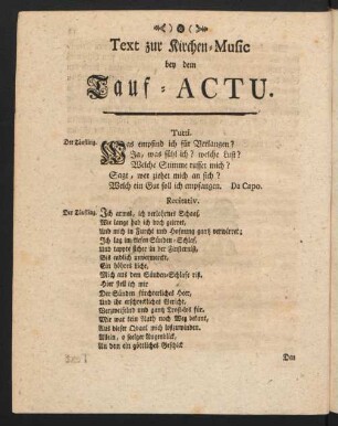 Text zur Kirchen-Music bey dem Tauf-Actu.