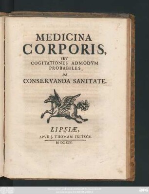 Medicina Corporis, Seu Cogitationes Admodum Probabiles De Conservanda Sanitate