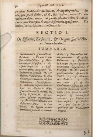 Sectio I. De Essentia, Existentia, & Origine Jurisdictionis Summae Saecularis.