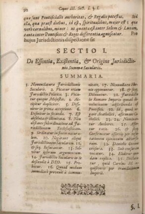 Sectio I. De Essentia, Existentia, & Origine Jurisdictionis Summae Saecularis.