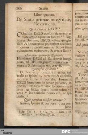 Liber quartus. De Statu primae integritatis, sive creationis.