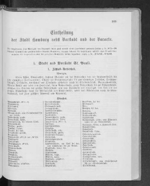 Eintheilung der Stadt Hamburg nebst Vorstadt und der Vororte.