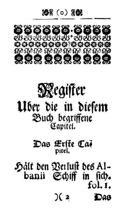 Register uber die in diesem Buch begriffene Capitel