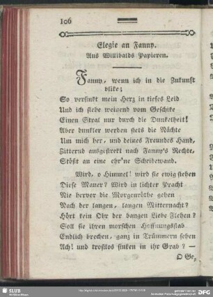 Elegie an Fanny : Aus Willibalds Papieren