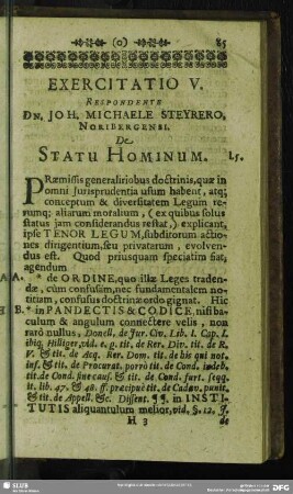 Exercitatio V. De Statu Hominum