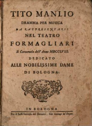 Tito Manlio : Drama per musica