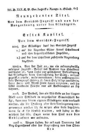 Neunzehenter Titel. Von dem Gerichts-Zugriff und von der Rangordnung unter den Gläubigern.