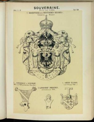 Taf. 20. 1. Kronprinz des Deutschen Reiches. Grösseres Wappen. - 2. Landgraf v. Sundgau. - 3. Landgarf Johannes. - 4. Ober - Elsass.